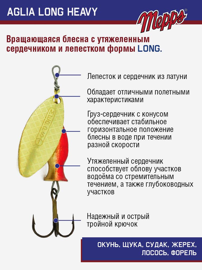 Блесна Mepps AGLIA LONG HEAVY 1 OR OR/RGE
