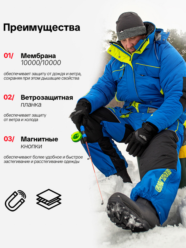 Костюм для рыбалки зимний -45, GRAYLING, Камчатка, т.синий-лайм
