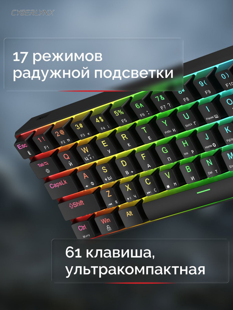 Игровая механическая проводная клавиатура CYBERLYNX H61K Black, черная