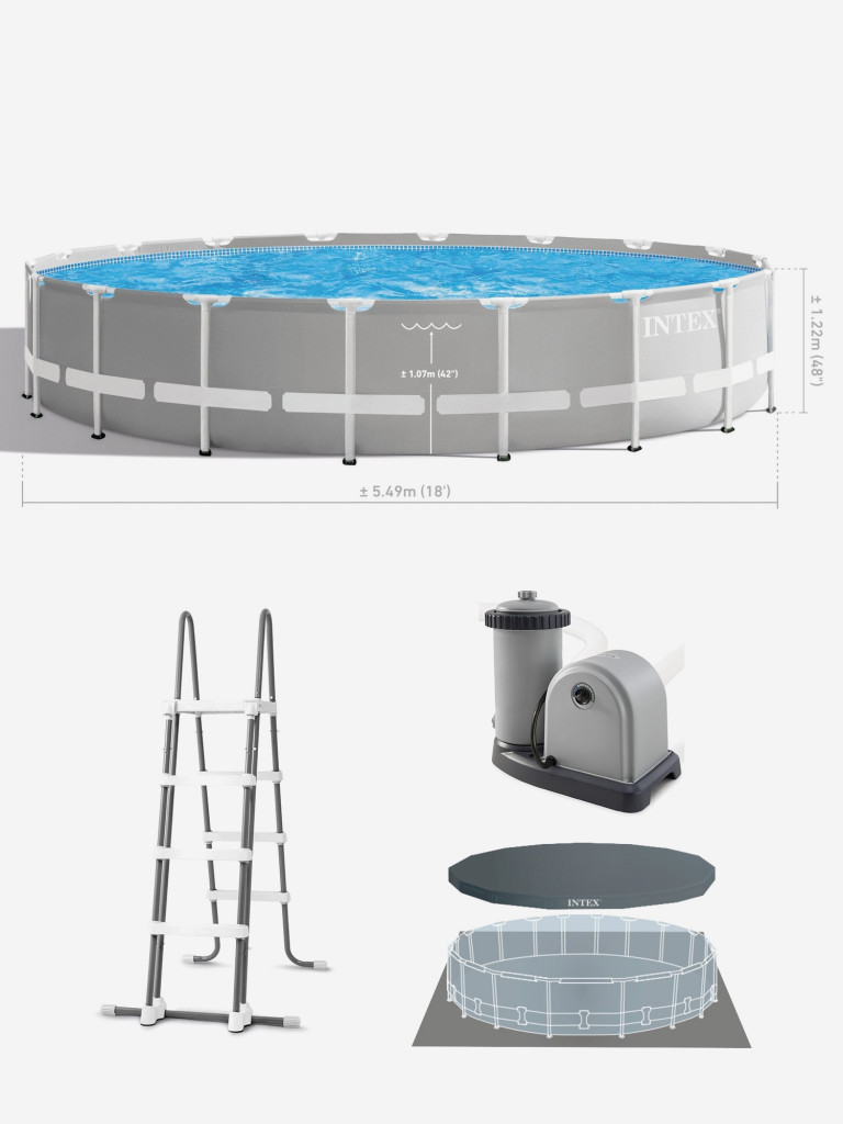 Бассейн каркасный Intex, 549х122 см, фильтр-насос 5678 л/ч, лестница, подстилка, тент