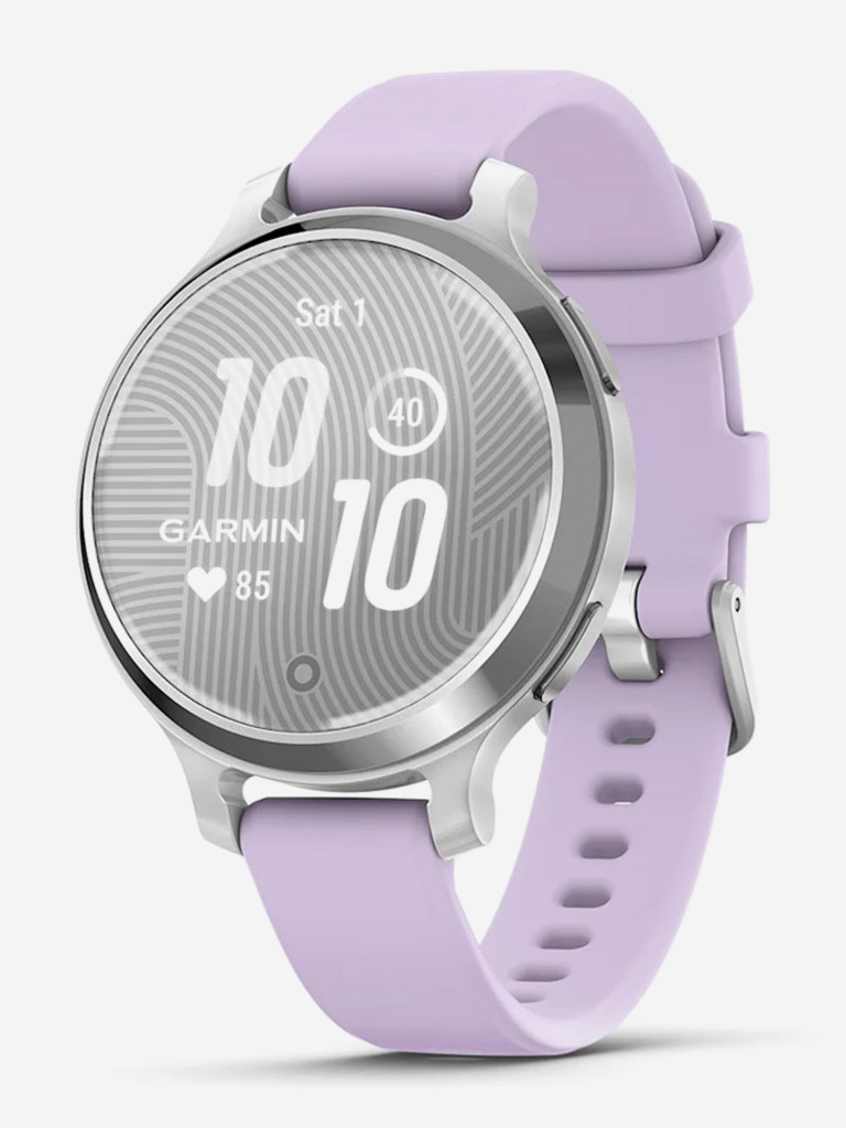Спортивные часы Garmin Lily 2 Active с серебристым безелем, фиолетовый силиконовый ремешок