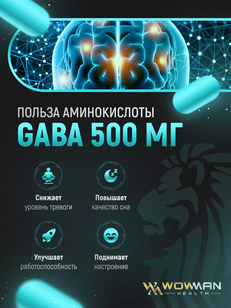 Аминокислота GABA 500 мг 90 капсул WowMan WMGABA090