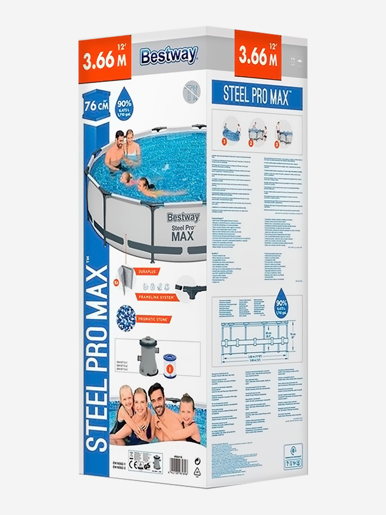 Бассейн Bestway 56416 каркасный Steel Pro Max 366х76 см, объем 6473 л
