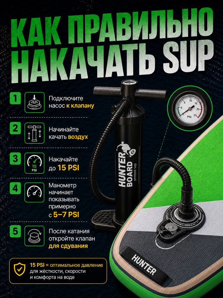 Sup-доска Hunterboard ACTIVE 11', 335х89х15 см, Green/Wood