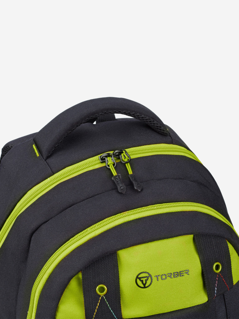 Рюкзак TORBER CLASS X, черный с зеленой вставкой, 45 x 32 x 16 см +Мешок для сменной обуви в подарок