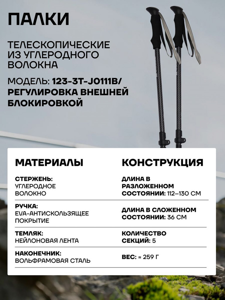 Палки для скандинавской ходьбы TERRO - карбоновые телескопические