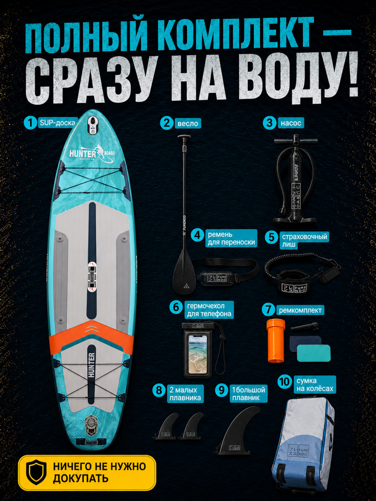 Sup-доска Hunterboard ACTIVE 11', 335х89х15 см, Ocean