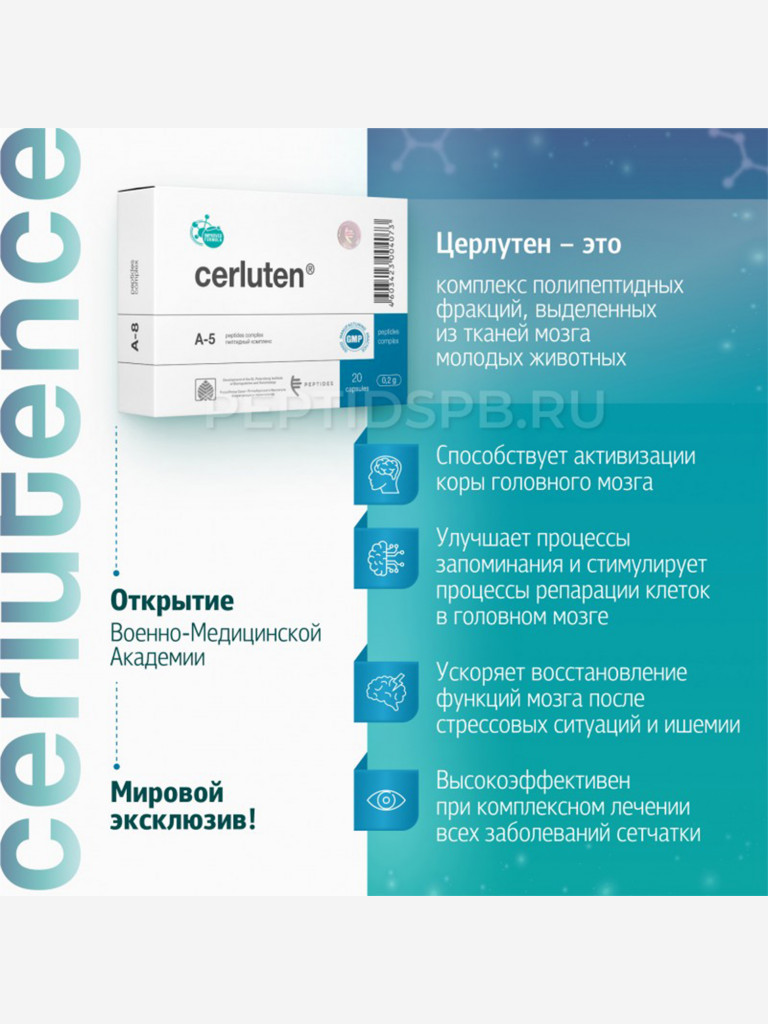 Натуральные пептиды головного мозга и центральной нервной системы - Церлутен 20 капсул