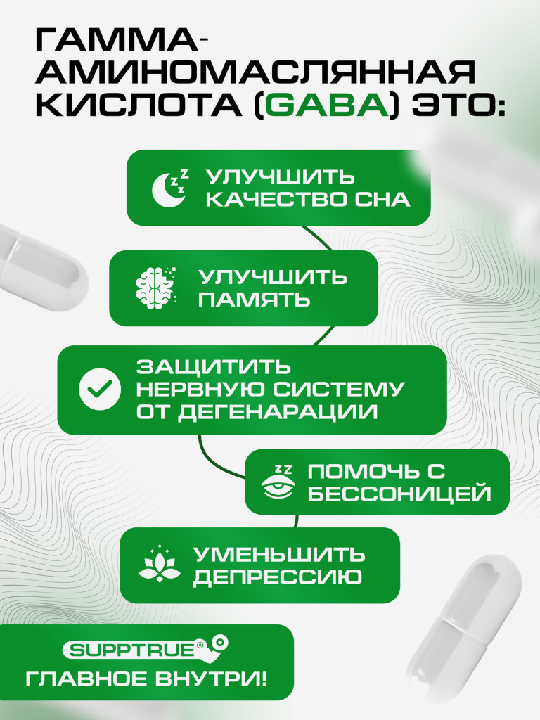 ГАБА / ГАМК Supptrue аминокислотный комплекс 90 капсул