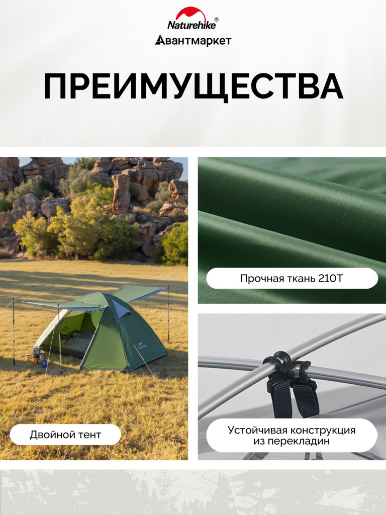 Палатка Naturehike Bleik Series CNK2550WS038 Type B, трехместная, зеленая