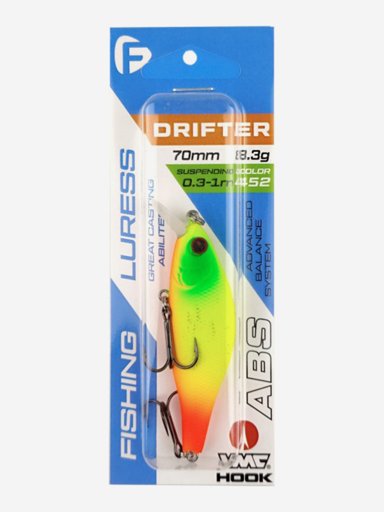 Воблер F-FISHING Drifter 70мм 8.3г 0.3-1.0м 452 Суспендр