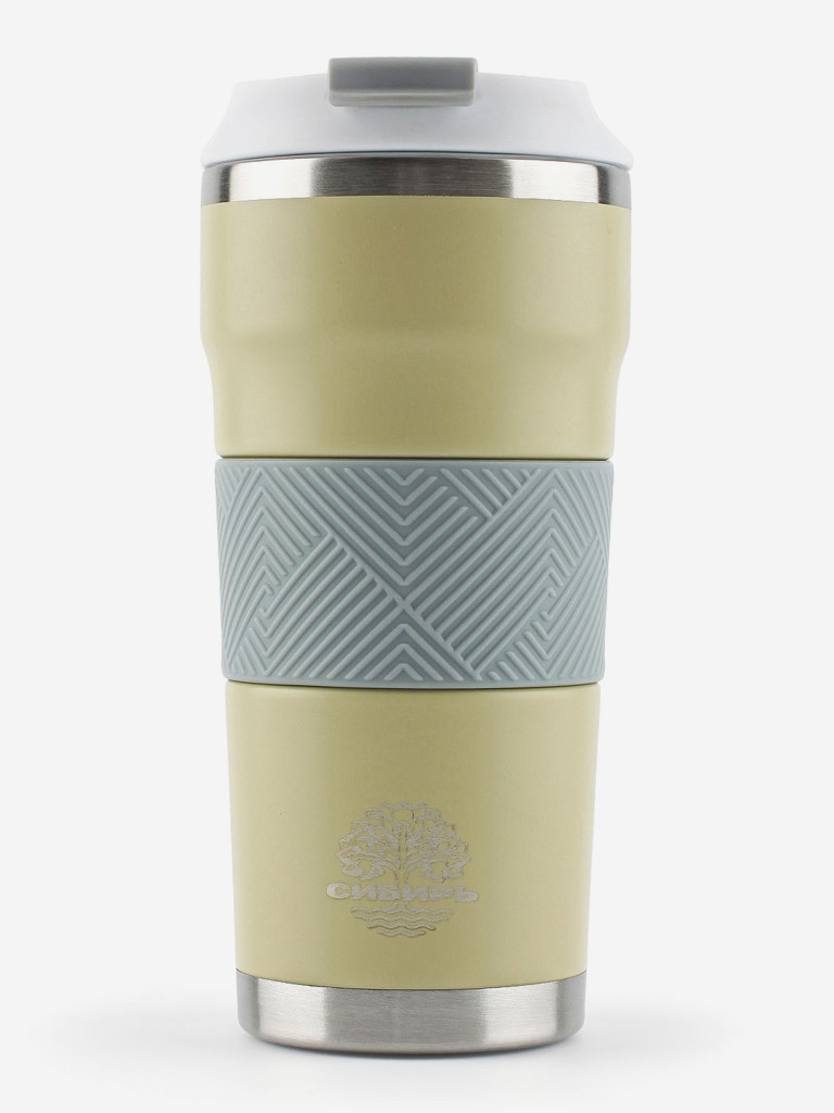 Термокружка женская 0,5л стальная СИБИРЬ "Песчаные дюны" с силиконовой вставкой серый