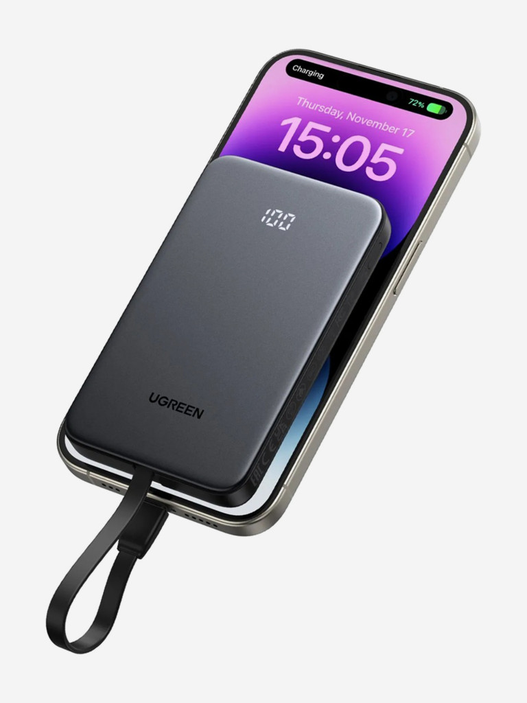 Внешний аккумулятор UGREEN PB526 (75161B) 20W Power Bank 10000mAh USB-C&USB-A with Built-in Cable USB-C