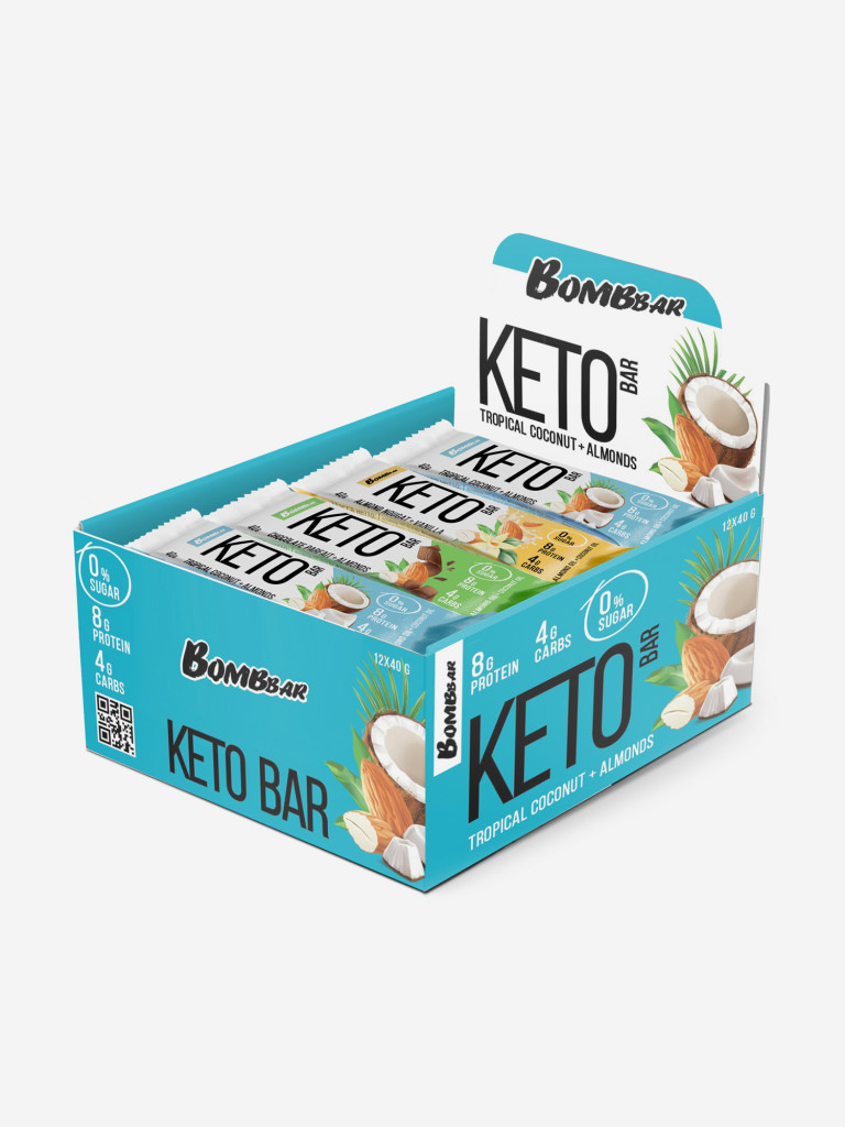 Батончики 12 шт. КЕТО Bombbar "Ассорти", 40г. х 12шт.