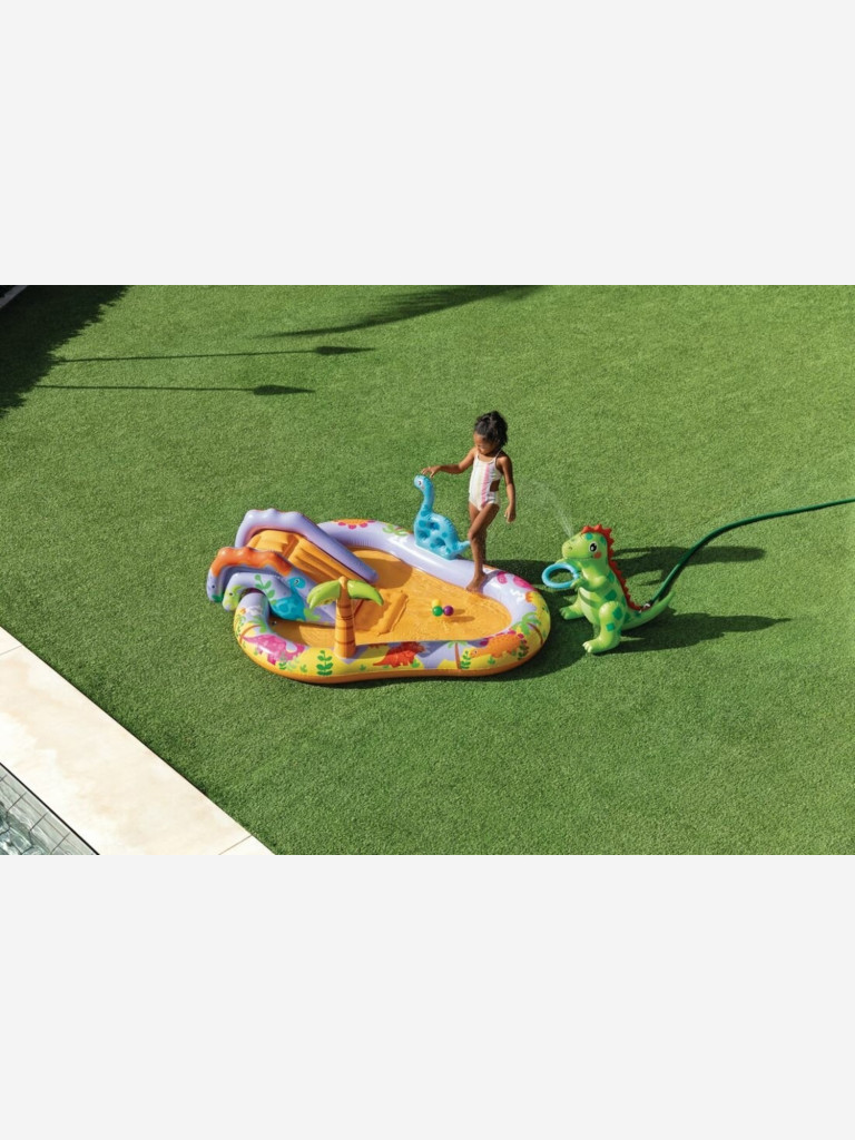 Игровой центр с горкой и фонтаном INTEX 56139 Динозаврик 201х157х69см