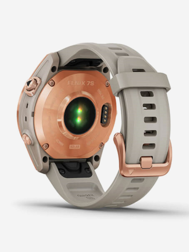 Часы Garmin Fenix 7S Solar с технологией солнечной зарядки, розовое золото с песочным силиконовым ремешком 010-02539-11