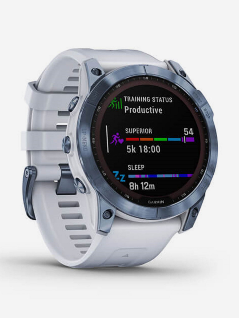 Часы Garmin Fenix 7X Sapphire Solar с подзарядкой от солнца, титановый синий минерал DLC с белым ремешком 010-02541-15