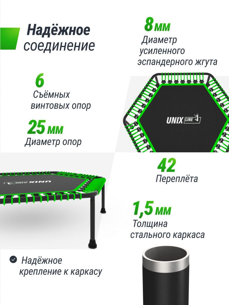 Батут спортивный для фитнеса и джампинга UNIX Line Fitness Lite 125 см, зеленый