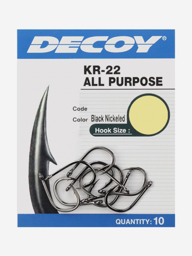 Крючок одинарный Decoy KR-22 #1 BLACK NICKELED (в упаковке 10 штук)