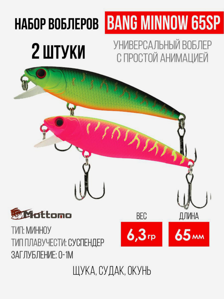 Набор воблеров для рыбалки Bang Minnow 65SP 6,3g на щуку