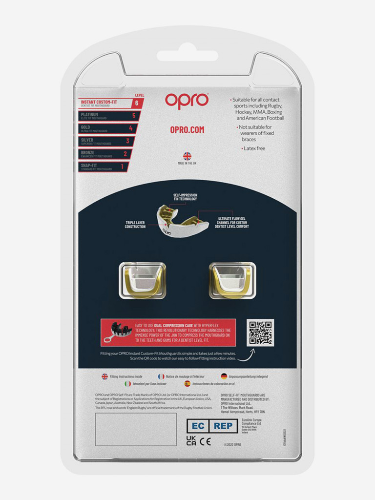 Боксерская капа взрослая, спортивная, защитная для зубов OPRO Instant Custom-Fit - Gold/White