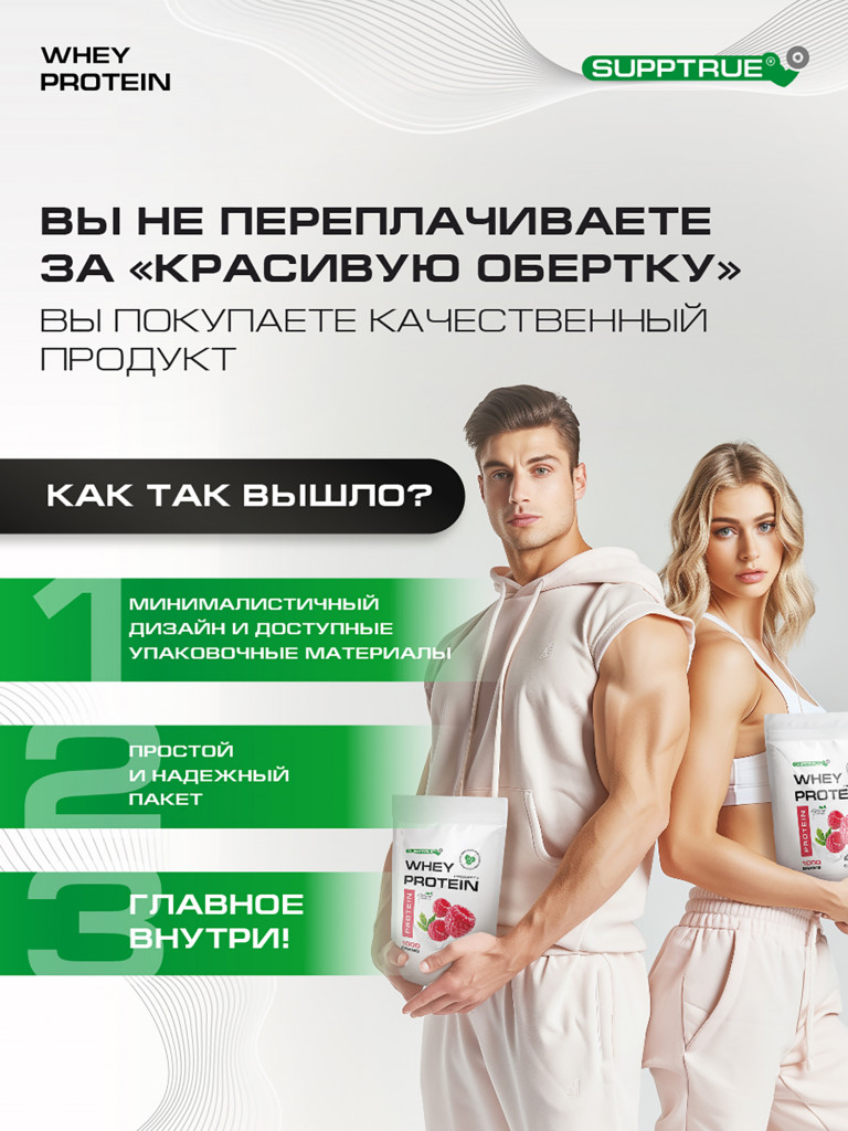 Протеин сывороточный Supptrue / whey protein / со вкусом малины/ 1000г