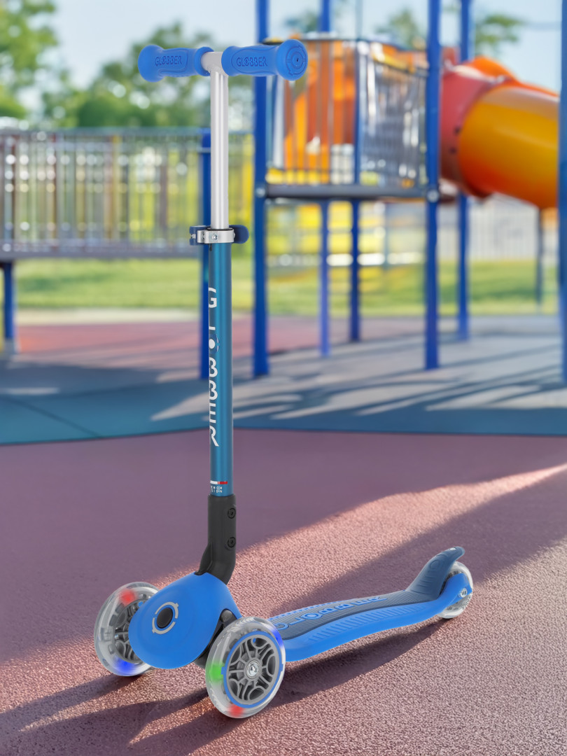 фото Самокат 3-х колесный детский globber primo foldable lights, синий