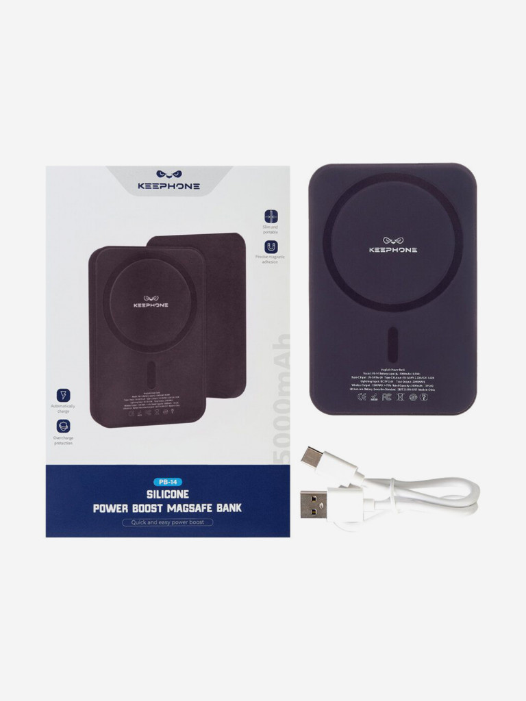 Портативный беспроводной аккумулятор Keephone Thin Snap Wireless PD 20W Повербанк 5000 мАч, порт Type-C — фиолетовый