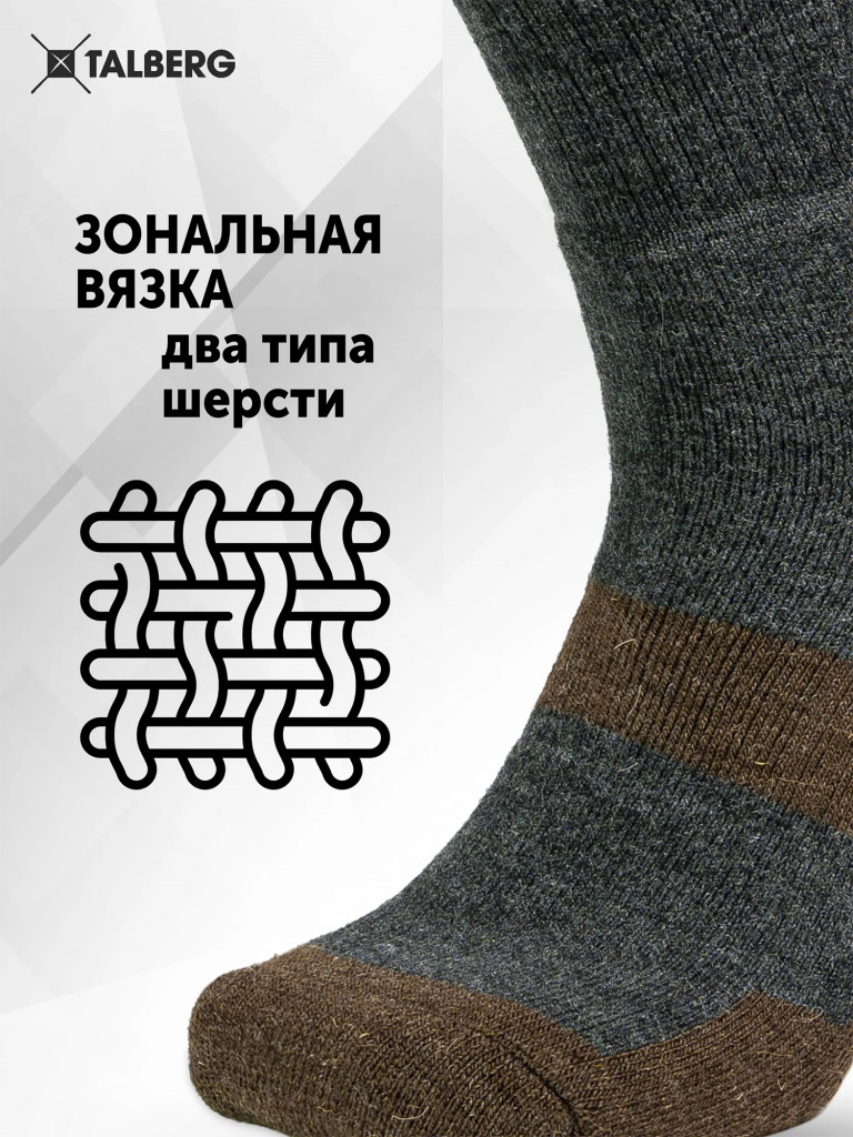 Термоноски треккинговые Talberg Yak Trek до -30 C, 36-38, серый