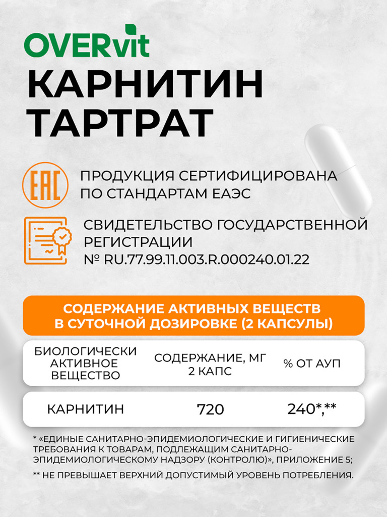 Карнитин OVER, 60 капсул