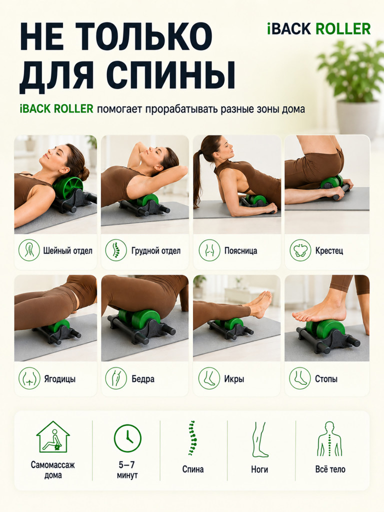 Массажный ролик для спины iBACK ROLLER МФР ролл с выемкой под позвоночник