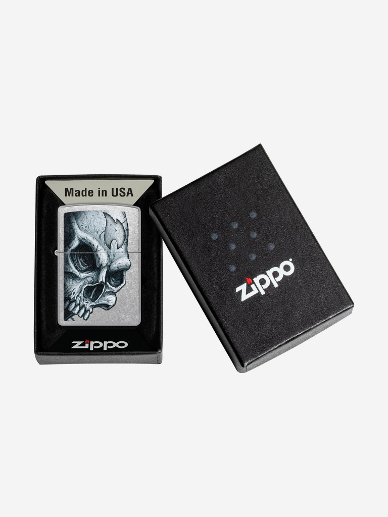 Зажигалка бензиновая ветроустойчивая Zippo Skull and Flame Street Chrome