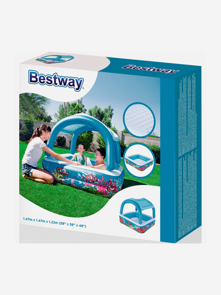 Бассейн Bestway 52192 детский надувной 140х140х114см со съемным навесом, 265л