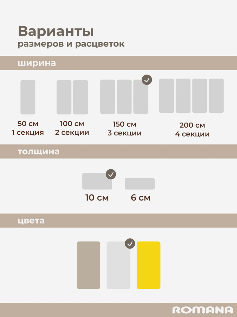 ROMANA Мягкий щит 150х100х10 см 3 секции, мат детский гимнастический для шведской стенки