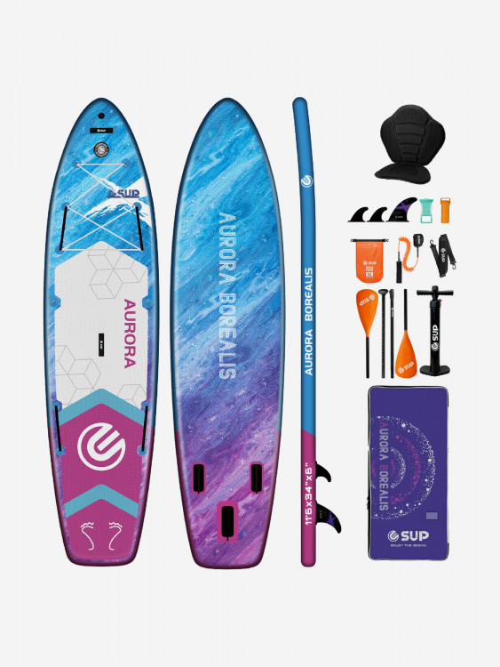 Надувная двухслойная SUP-доска E-SUP AURORA BLUE PRO, 11'6" 350*86*15 см, сапборд
