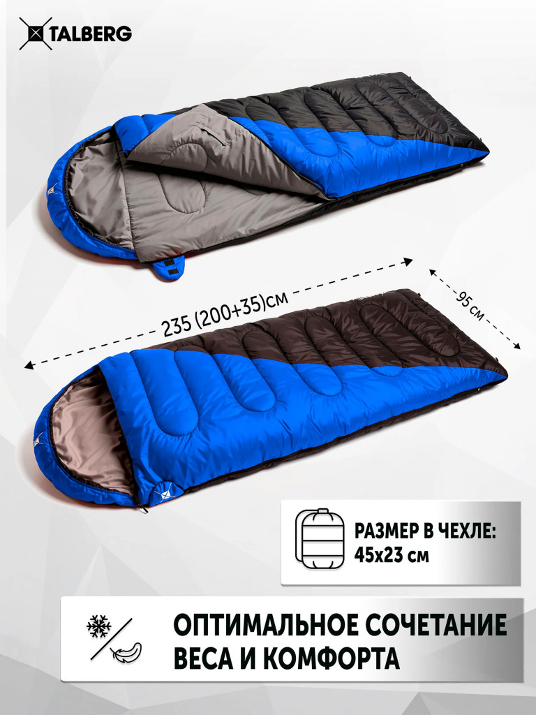 Спальный мешок TALBERG TRAVELLER -7 C, туристический, синий, правая молния
