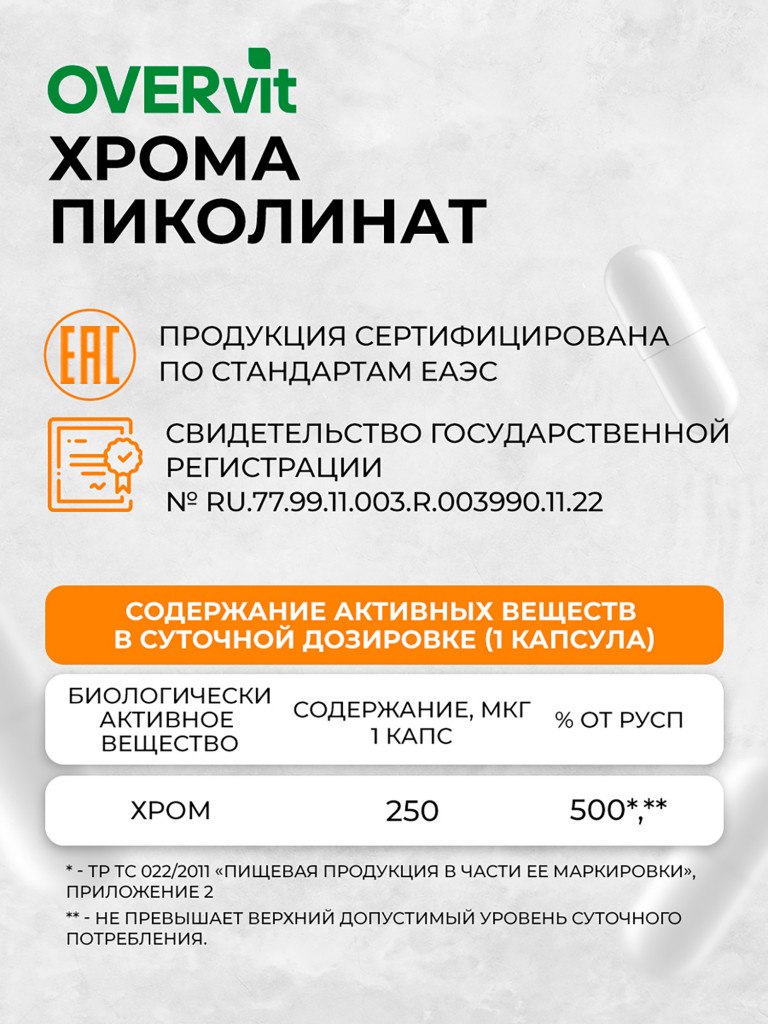 Пиколинат хрома OVER, 60 капсул