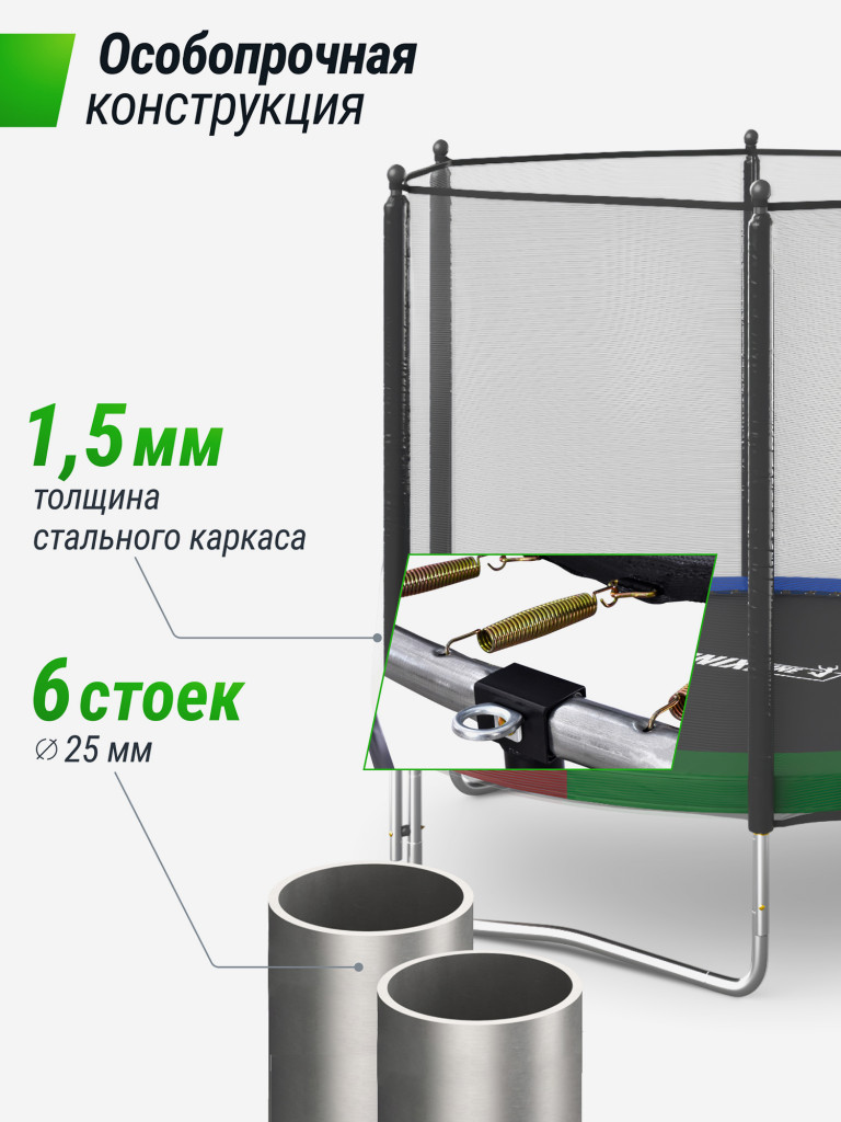Батут каркасный UNIX Line Simple 10 ft Color с внешней защитной сеткой, общий диаметр 305 см, до 140 кг