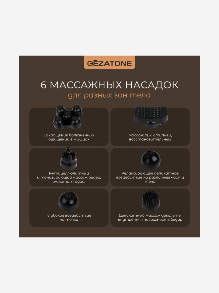 Массажер для тела Gezatone AMG127 NEO с 6-ю насадками, беспроводной