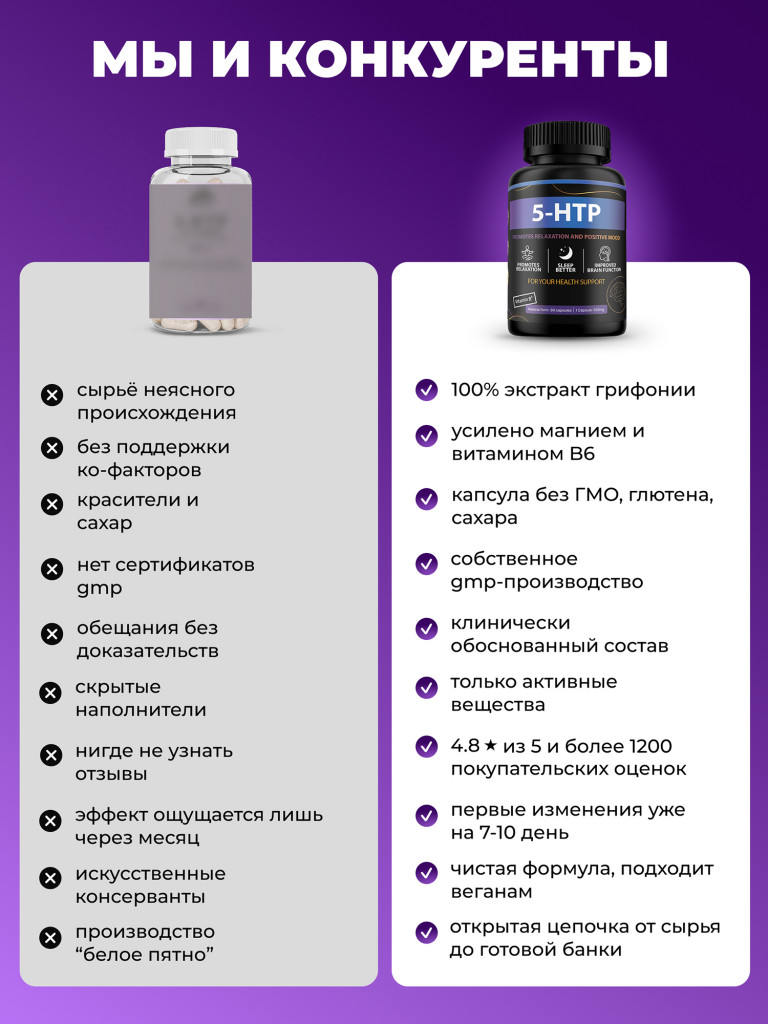 5HTP триптофан в капсулах, успокоительные для сна от стресса