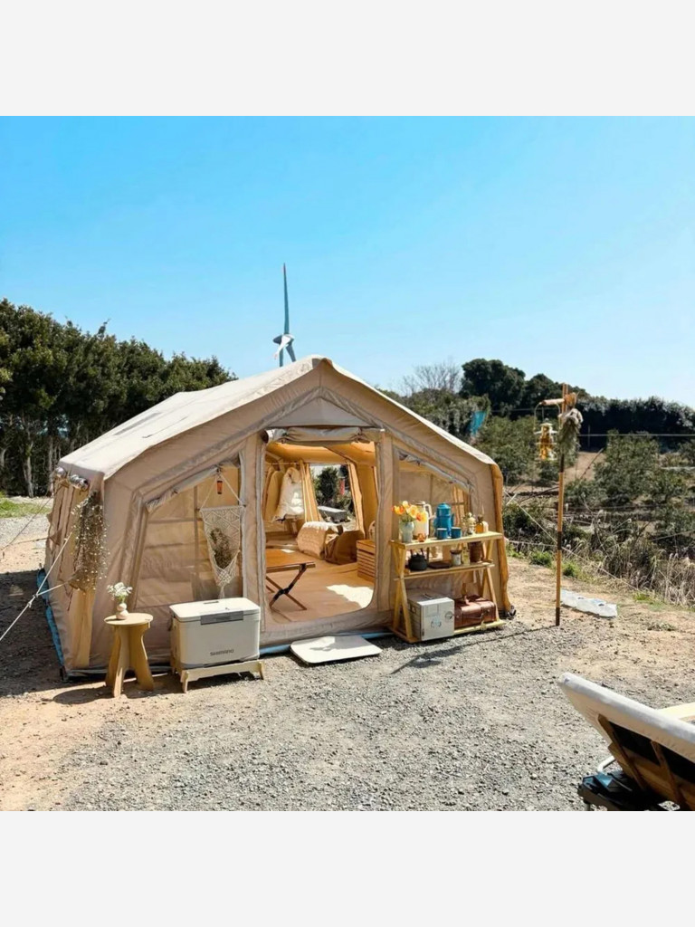 Надувная палатка Coody 17.28 Pro Beige, 17.2 м², 4–6 человек, 2 входа, дымоход