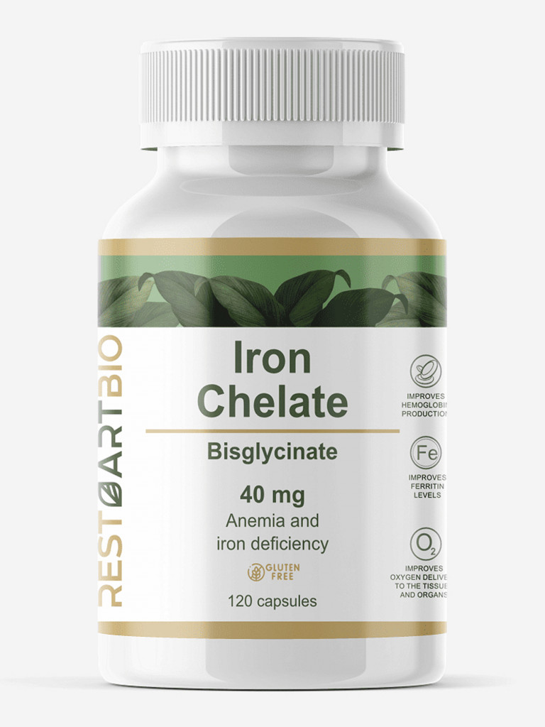 Железо хелат (бисглицинат), RESTARTBIO, 40 мг, 120 капсул