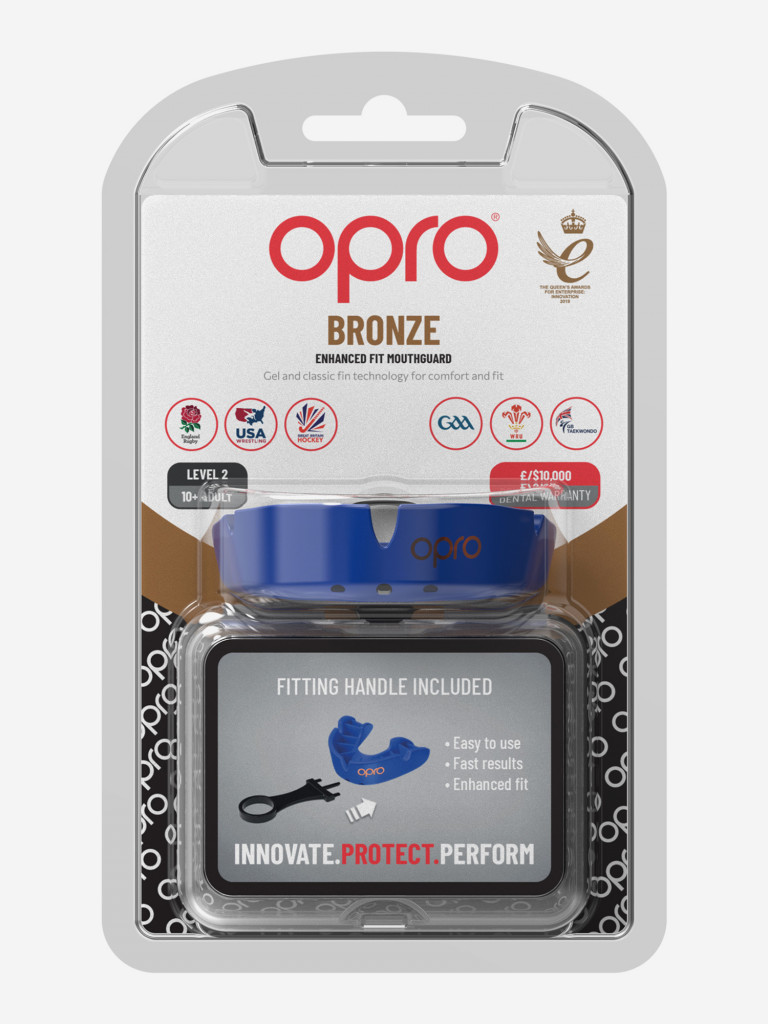 Боксерская капа взрослая, спортивная, защитная для зубов OPRO Self-Fit Bronze - Blue