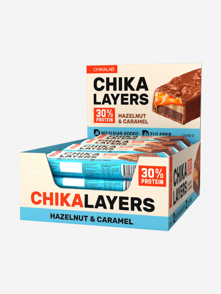 Протеиновые батончики 12 шт. LAYERS CHIKALAB со вкусом "Лесной орех с карамелью", 60г. х 12шт.