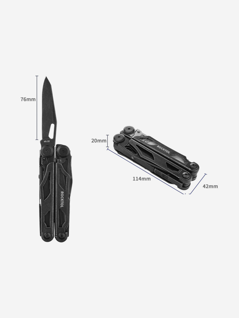 Мультитул Rocktol 29 в 1 со сменными резцами и пилой, черный