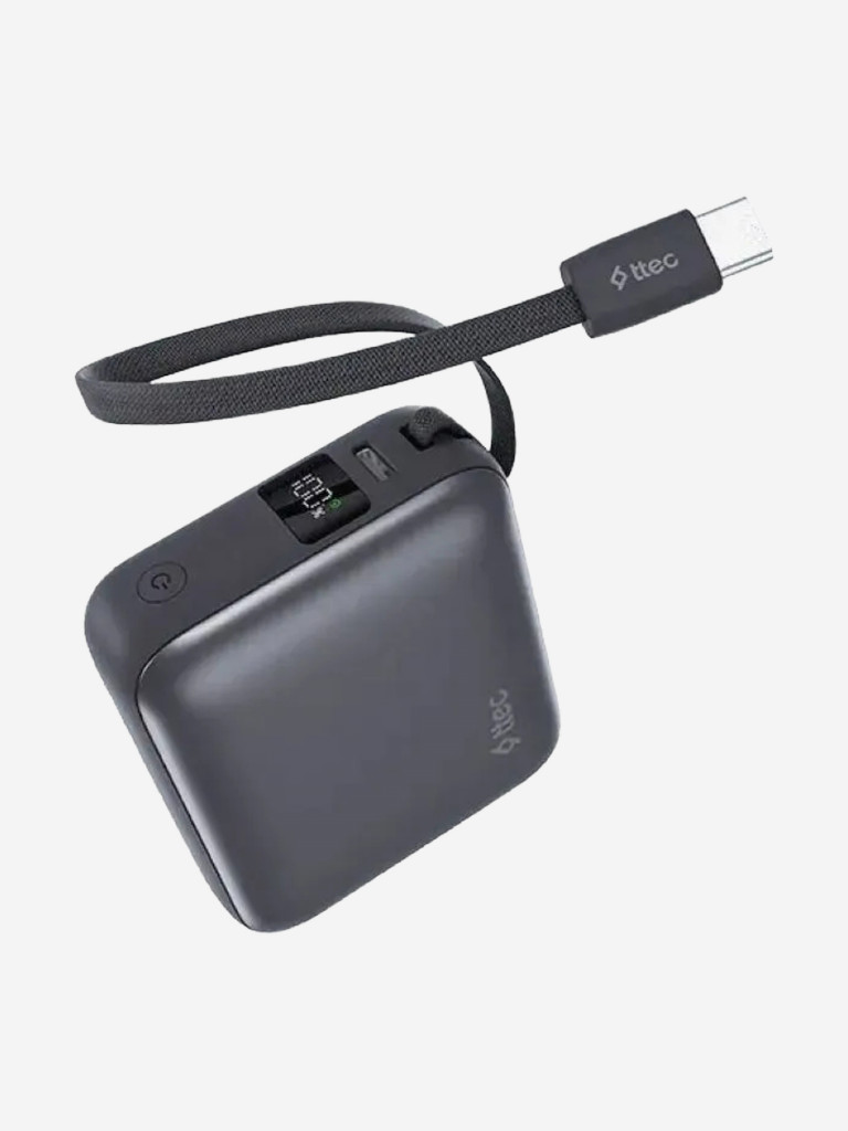 Внешний аккумулятор TTEC ReCharger Mini LCD 10000mAh USB-C PD 35W Powerbank со встроенным кабелем USB-C. Цвет: серый