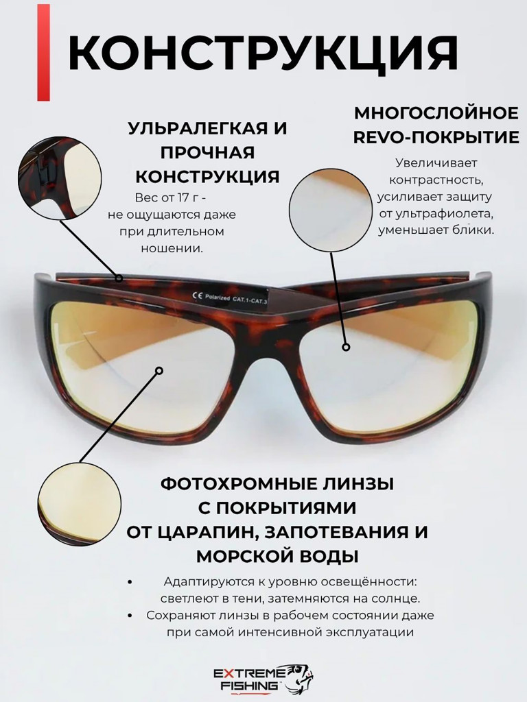 Очки поляризационные солнцезащитные Extreme Fishing Addiction фотохромные ADD-704