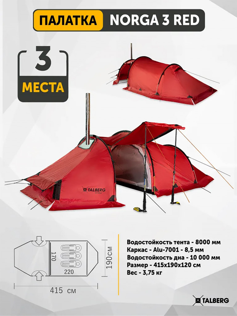 NORGA 3 RED палатка Talberg, красный