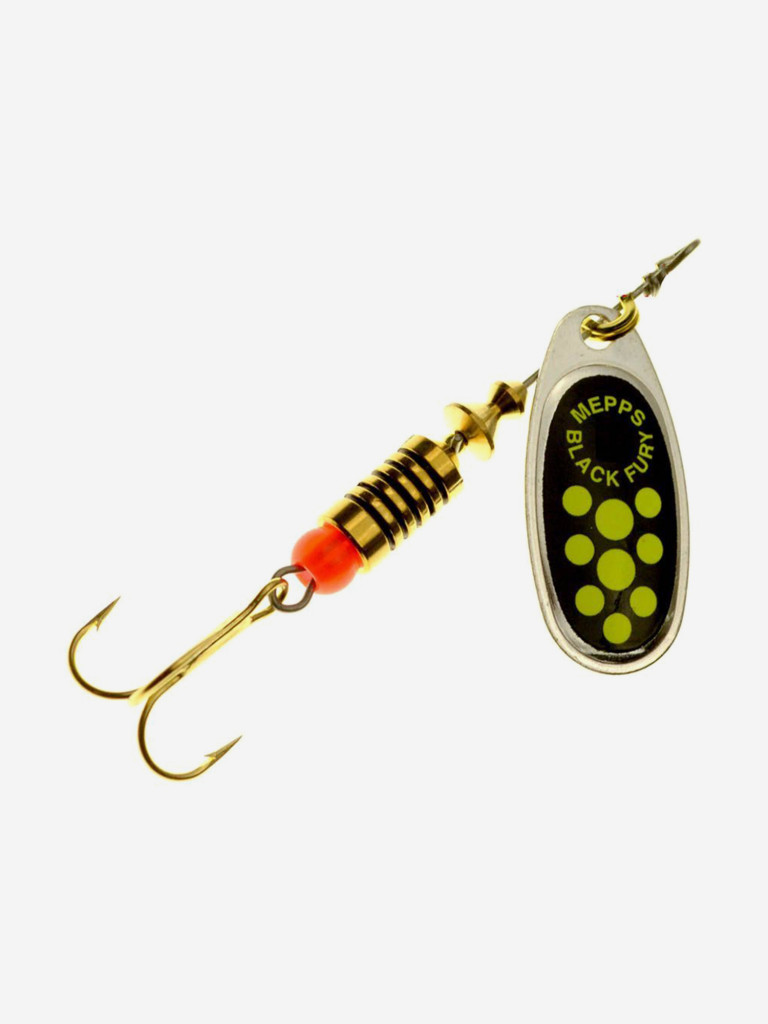Блесна для рыбалки вертушка Mepps BLACK FURY 0, Silver/Chartreuse, комплект из 5 штук