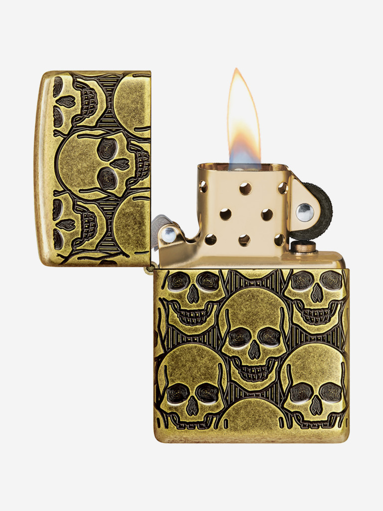 Зажигалка бензиновая ветроустойчивая Zippo Armor Cackling Cranium Antique